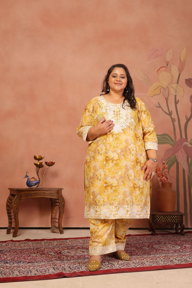 Brown Floral Printed Cotton Kurti Pant Set (ACB2521)
