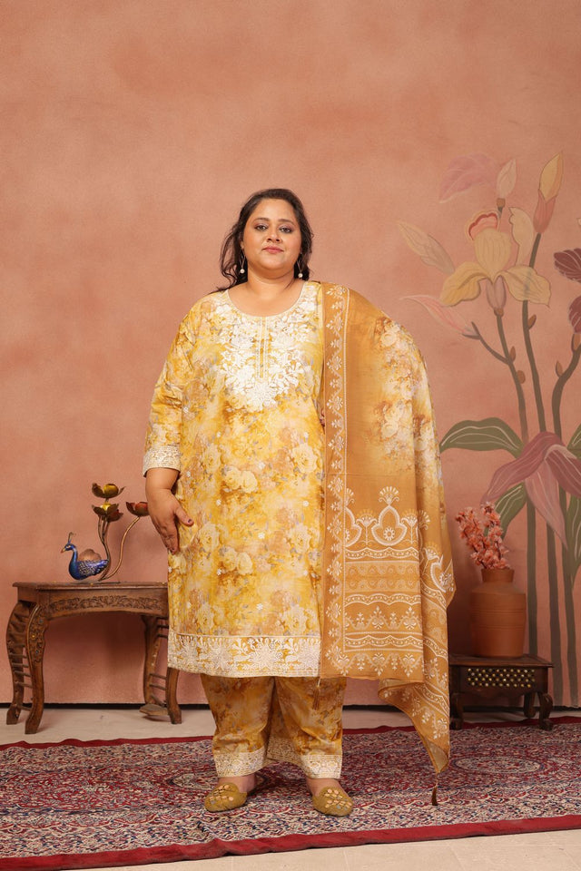 Brown Floral Printed Cotton Kurti Pant Set (ACB2521)
