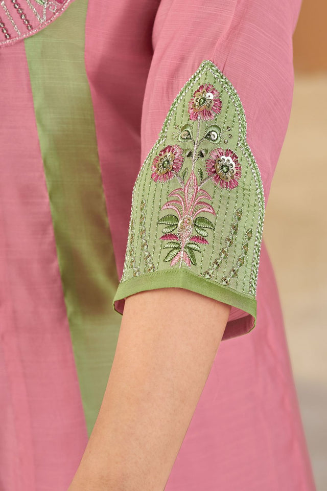 Pink Embroidered Chanderi Palazzo Suit (ACB2538)