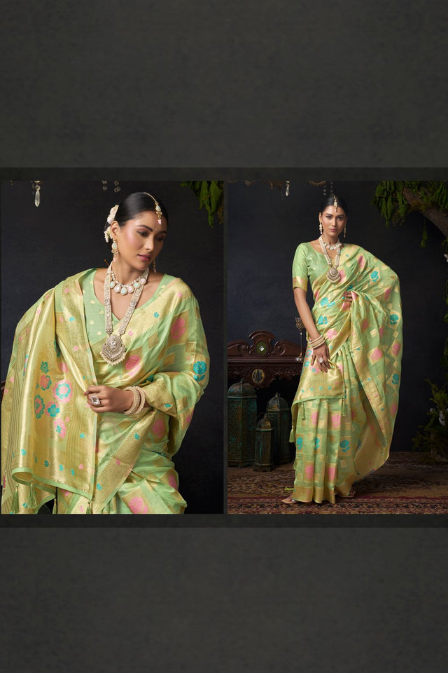 Green Woven Organza Saree (ACB2542)