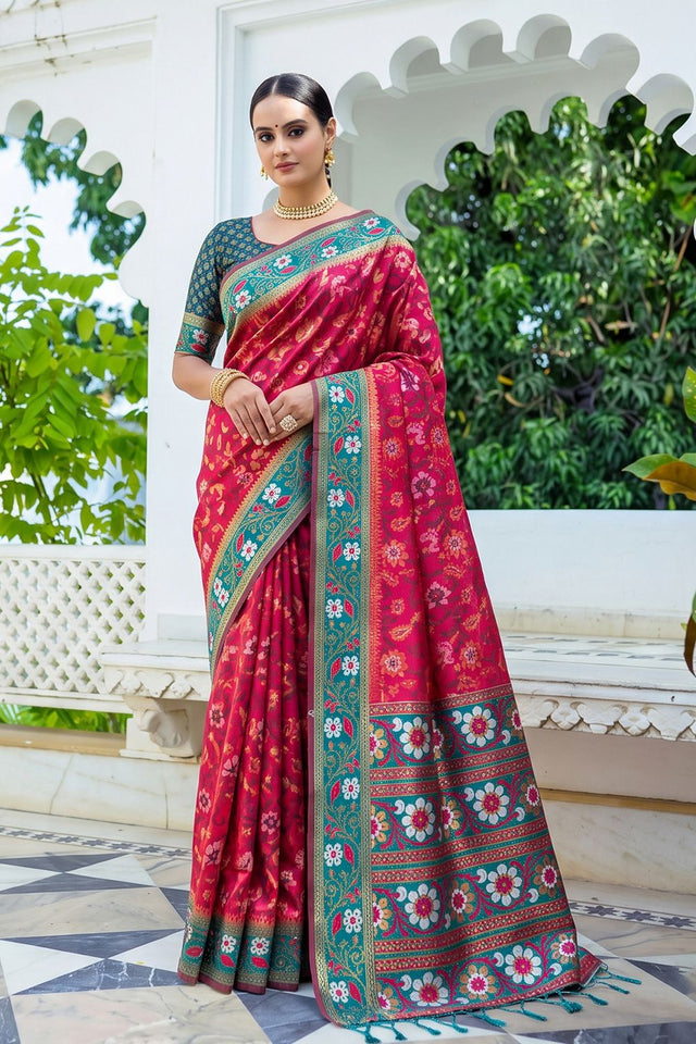 Pink Floral Woven Silk Saree (ACB2581)
