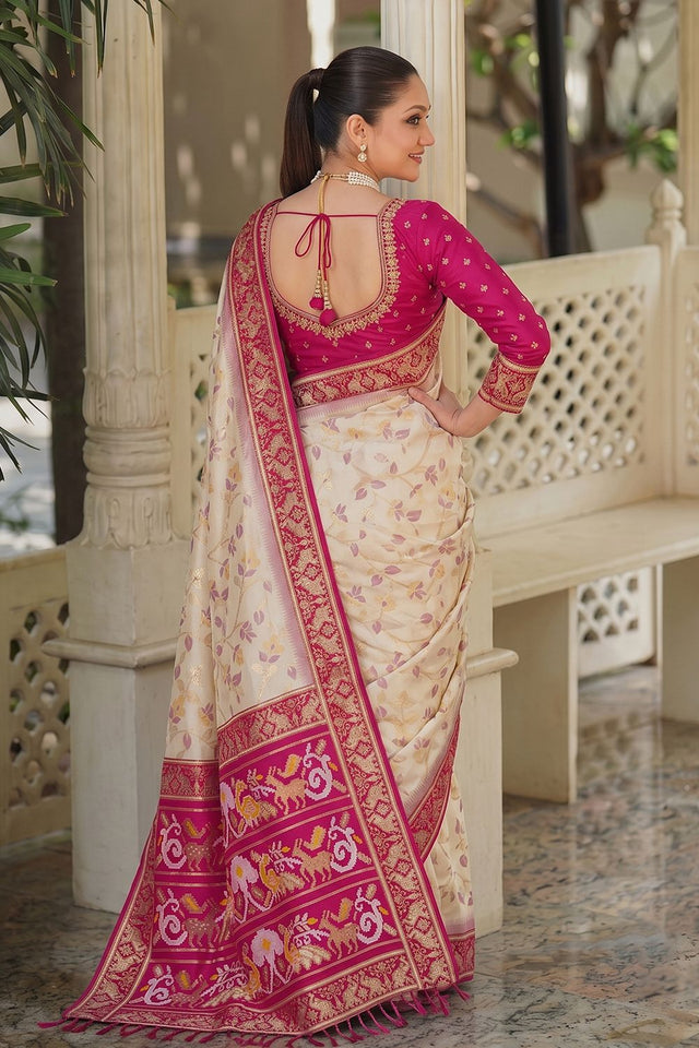 White Floral Woven Silk Saree (ACB2603)