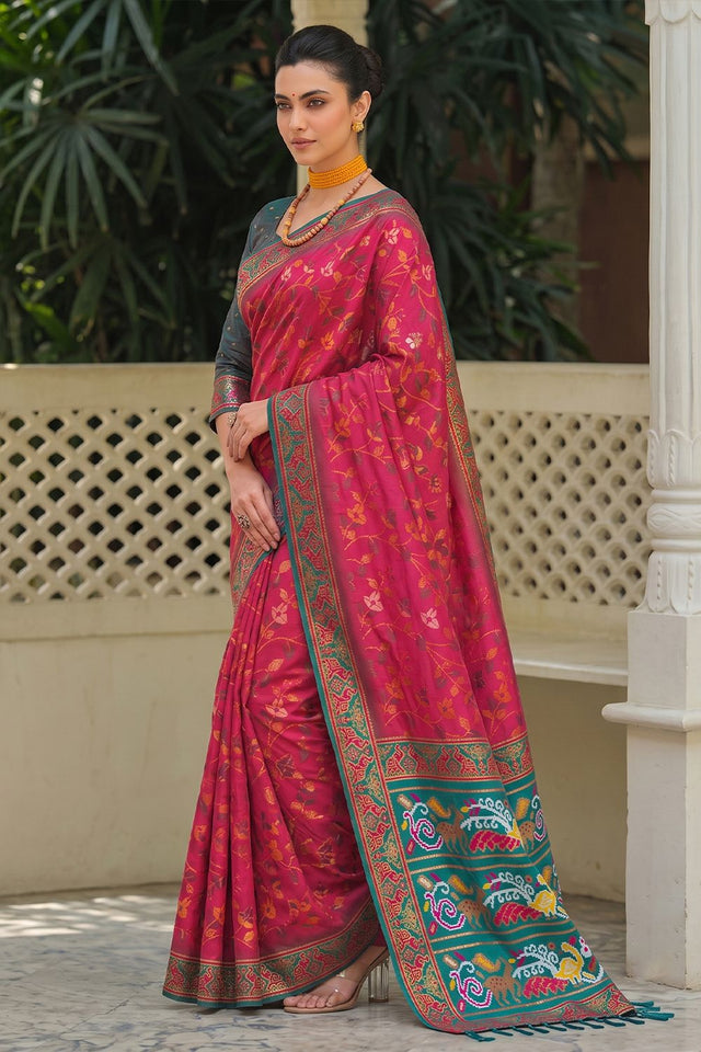 Pink Floral Woven Silk Saree (ACB2604)