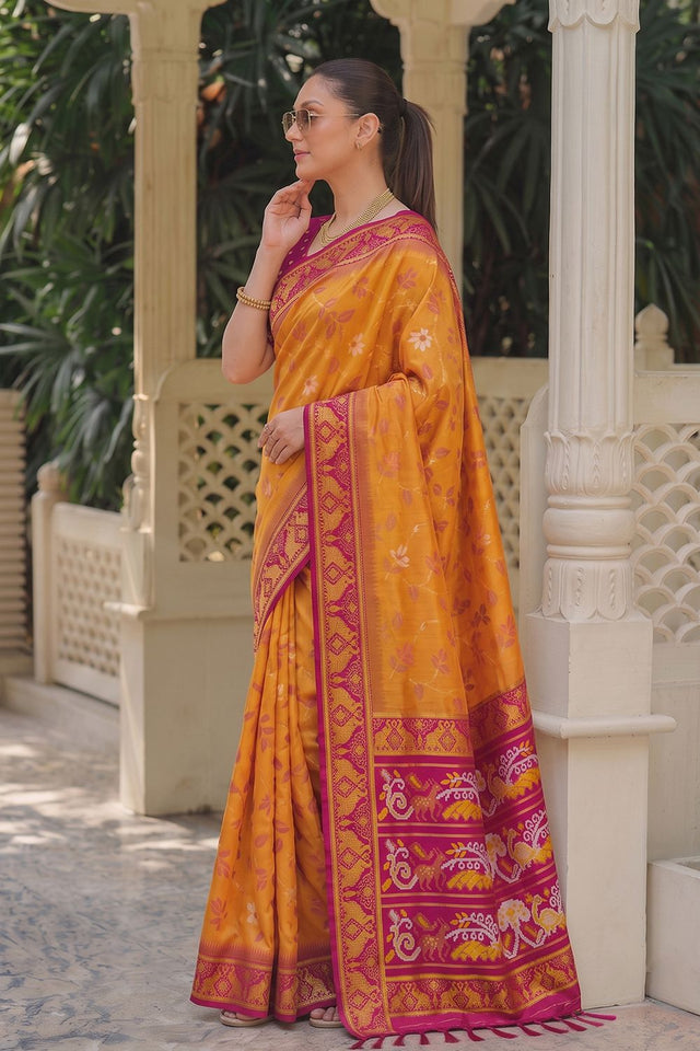 Orange Floral Woven Silk Saree (ACB2607)