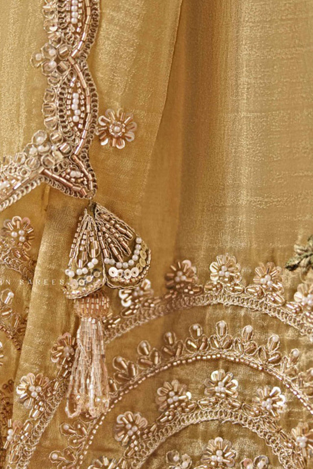 Yellow Beads & Stone Work Silk Blend Saree (ACB2625)