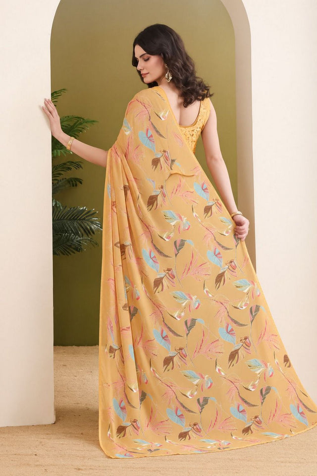 Orange Printed Georgette Ready To Wear Saree (ACB2630)