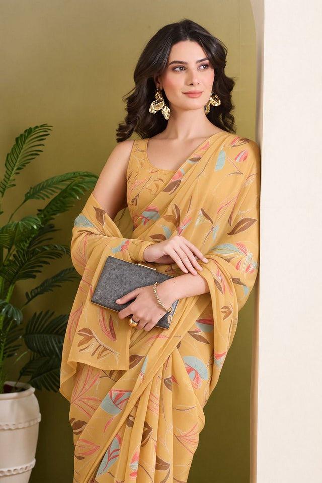 Orange Printed Georgette Ready To Wear Saree (ACB2630)