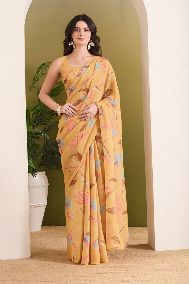 Orange Printed Georgette Ready To Wear Saree (ACB2630)