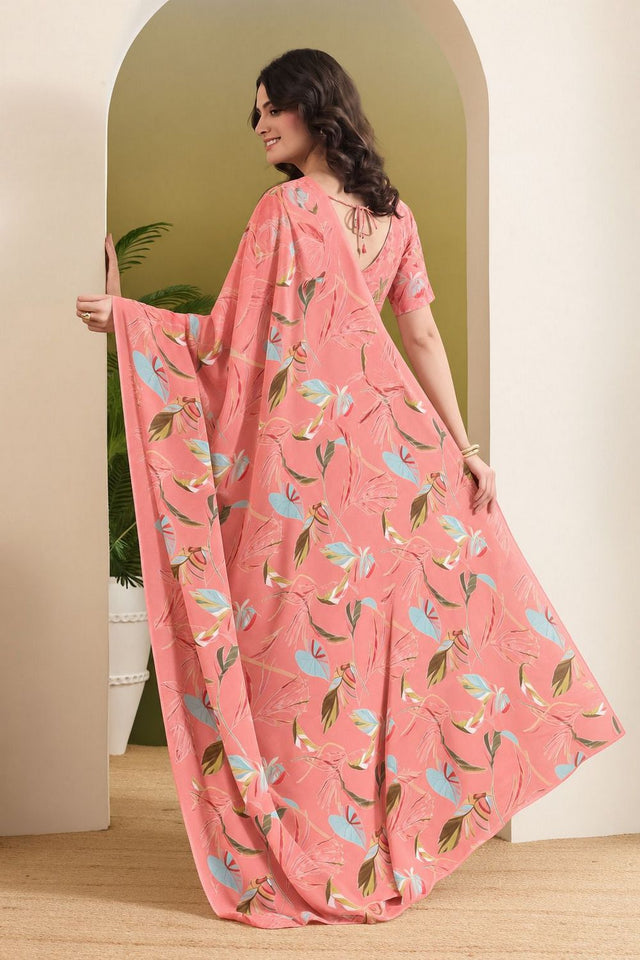 Peach Printed Georgette Ready To Wear Saree (ACB2633)