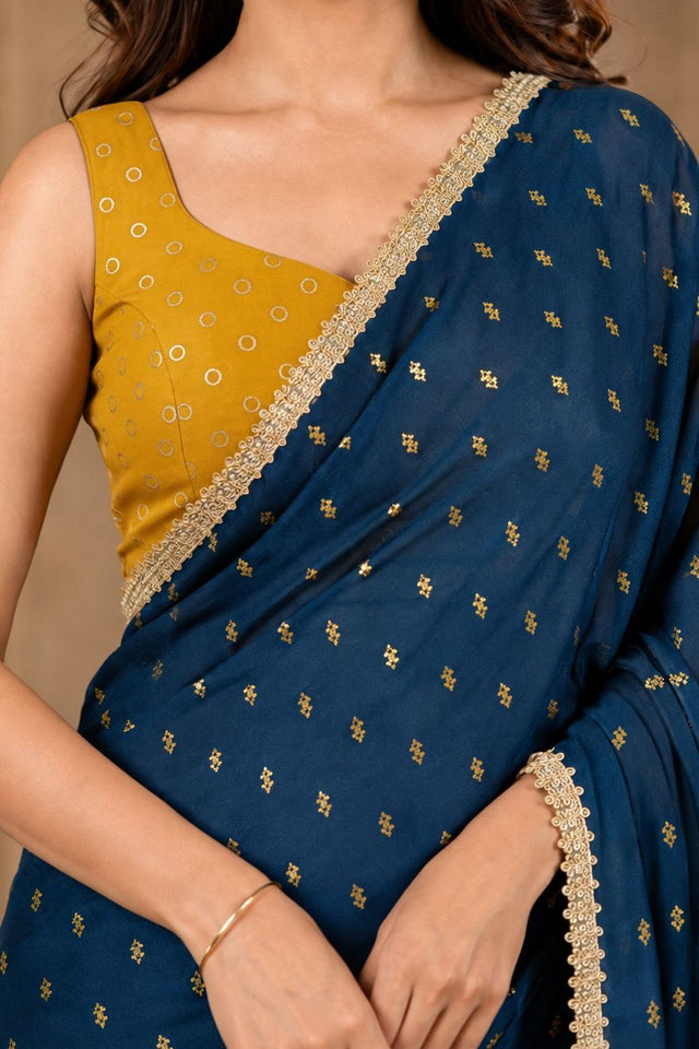 Turquoise Printed Georgette Ready To Wear Saree (ACB2634)