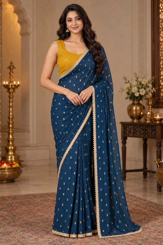Turquoise Printed Georgette Ready To Wear Saree (ACB2634)