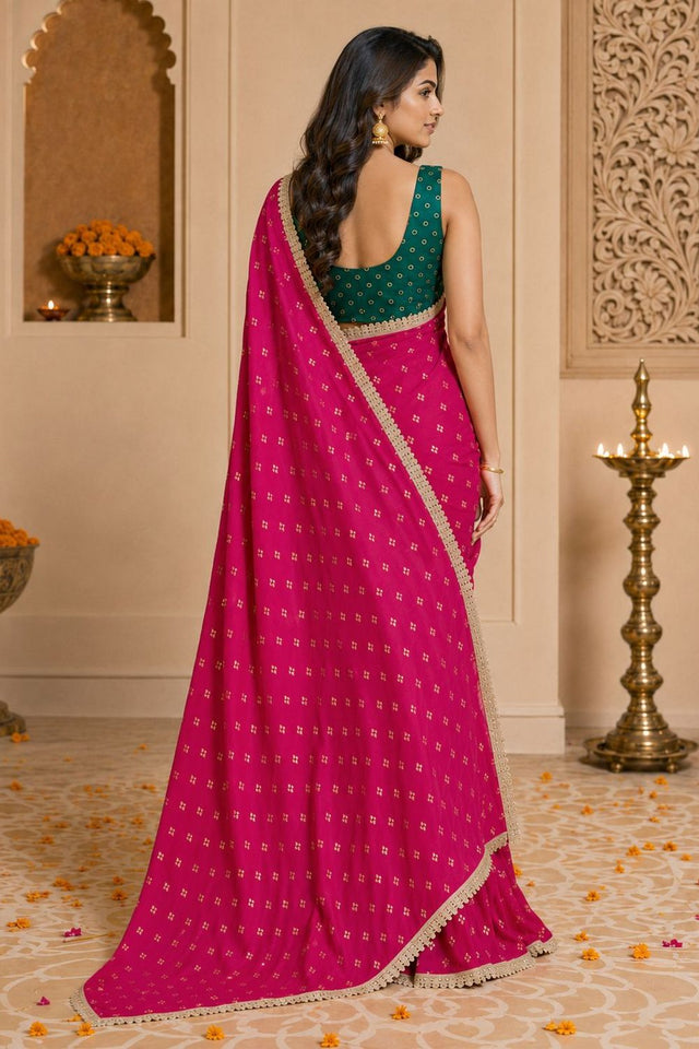Magenta Printed Georgette Ready To Wear Saree (ACB2636)