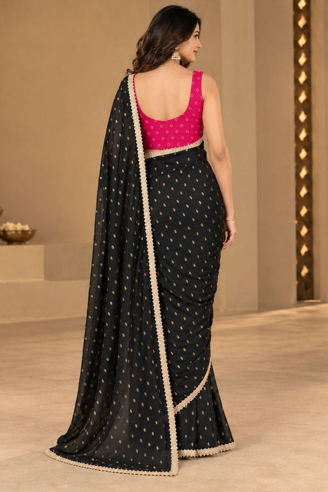Black Printed Georgette Ready To Wear Saree (ACB2638)