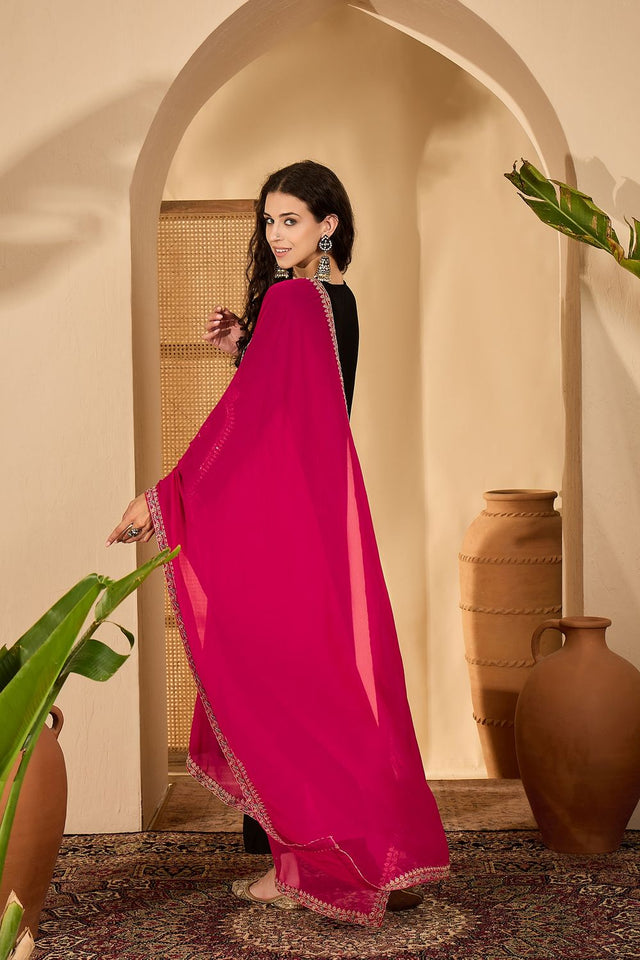 Black Sequin with Embroidered Silk Straight Cut Suit (ACB2641)