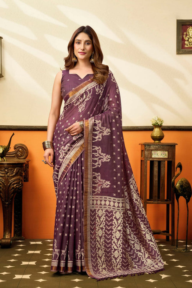 Wine Jacquard Woven Cotton Silk Saree (ACB2647)