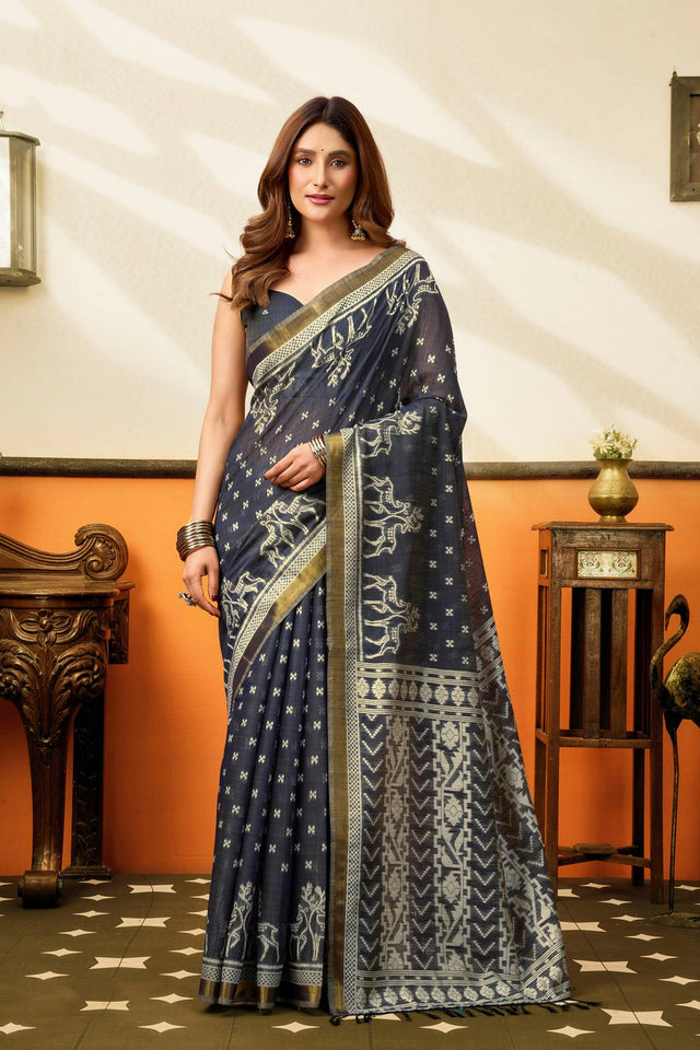 Grey Jacquard Woven Cotton Silk Saree (ACB2649)