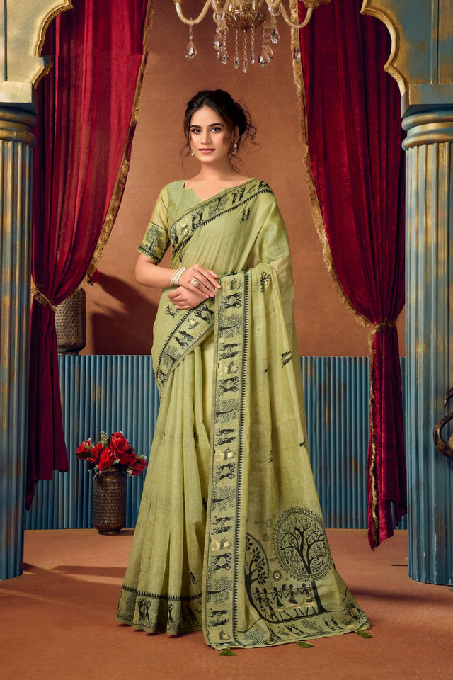 Green Warli Printed Silk Saree (ACB2652)