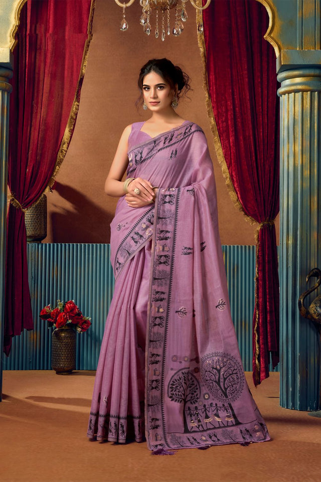 Purple Warli Printed Silk Saree (ACB2656)
