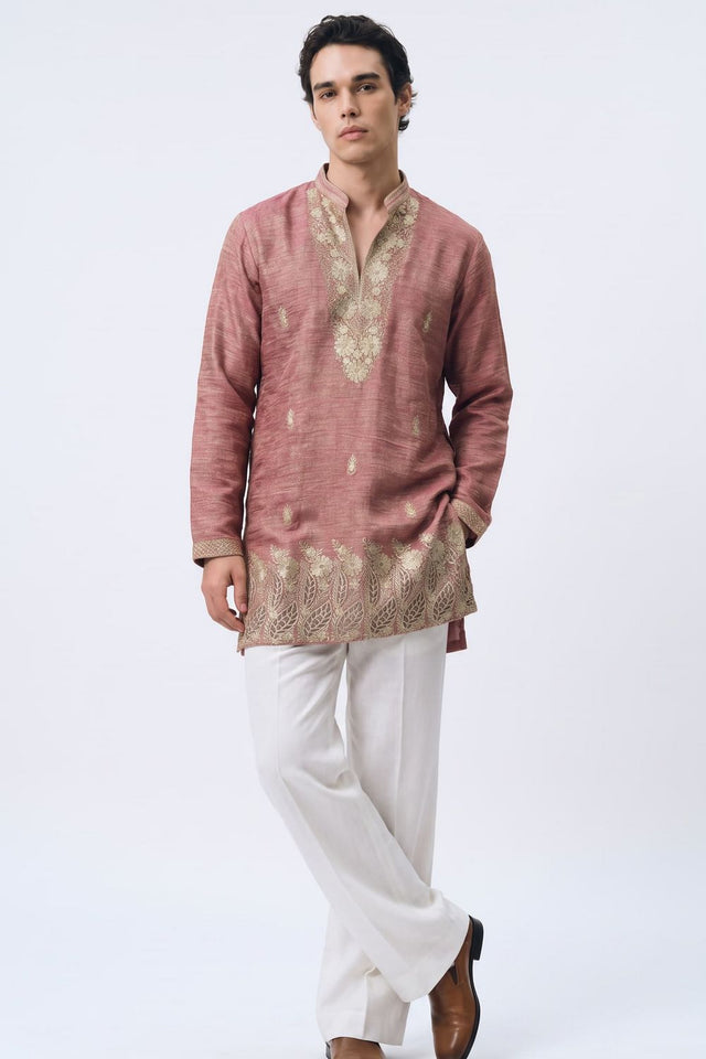 Pink Floral Embroidered Tissue Kurta Set (ACB2657)