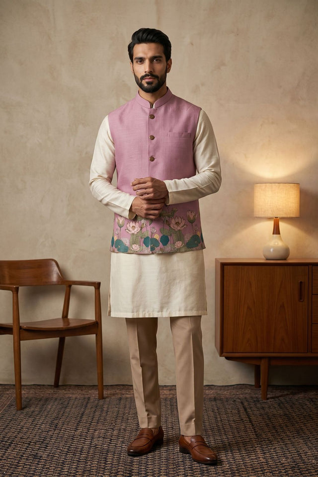 Pink Floral Printed Linen Jacket (ACB2666)