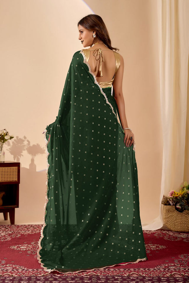 Green Printed Georgette Ready to Wear Saree (ACB2698)