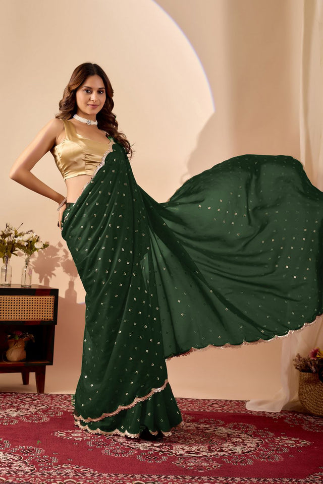 Green Printed Georgette Ready to Wear Saree (ACB2698)