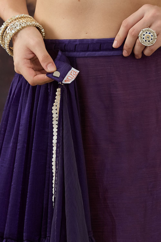 Violet Solid with Zari Border Satin Ready to Wear Saree (ACB2701)