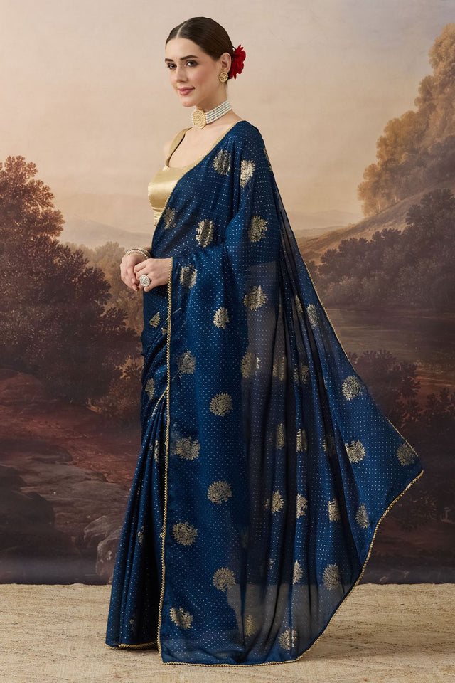 Blue Woven Satin Ready to Wear Saree (ACB2703)