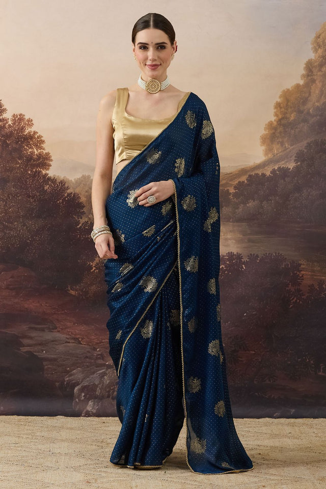 Blue Woven Satin Ready to Wear Saree (ACB2703)