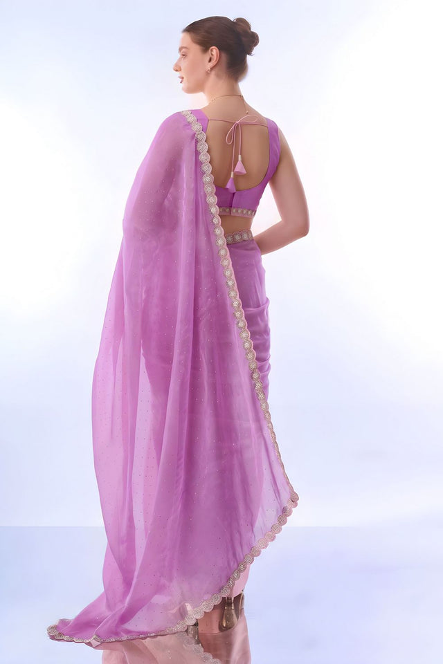 Purple Embellished Satin Ready to Wear Saree (ACB2706)