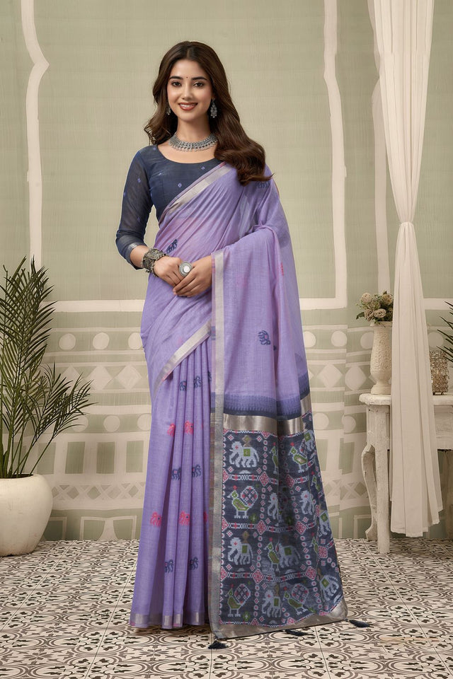 Purple Woven Cotton Silk Saree (ACB2708)