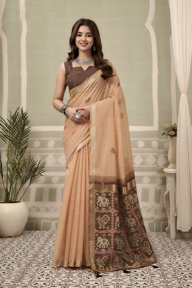 Peach Woven Cotton Silk Saree (ACB2712)