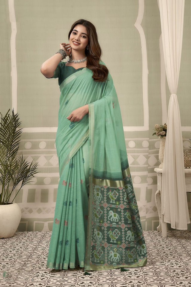 Sea Green Woven Cotton Silk Saree (ACB2713)