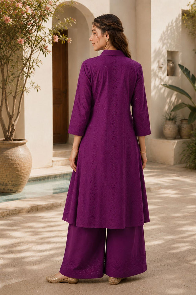 Voilet Floral Embroidered Cotton Palazzo Suit (ACB2716)
