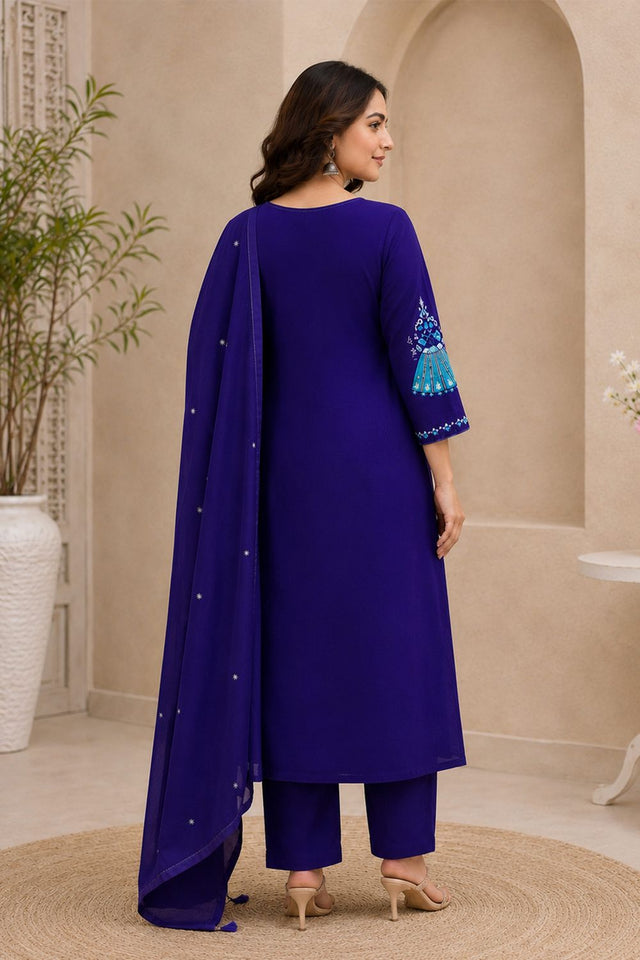 Violet Floral Embroidered Silk Anarkali Suit (ACB2722)
