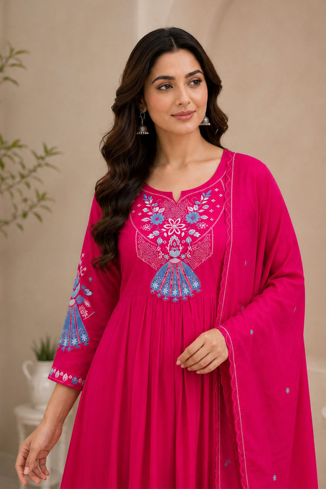 Pink Floral Embroidered Silk Anarkali Suit (ACB2723)