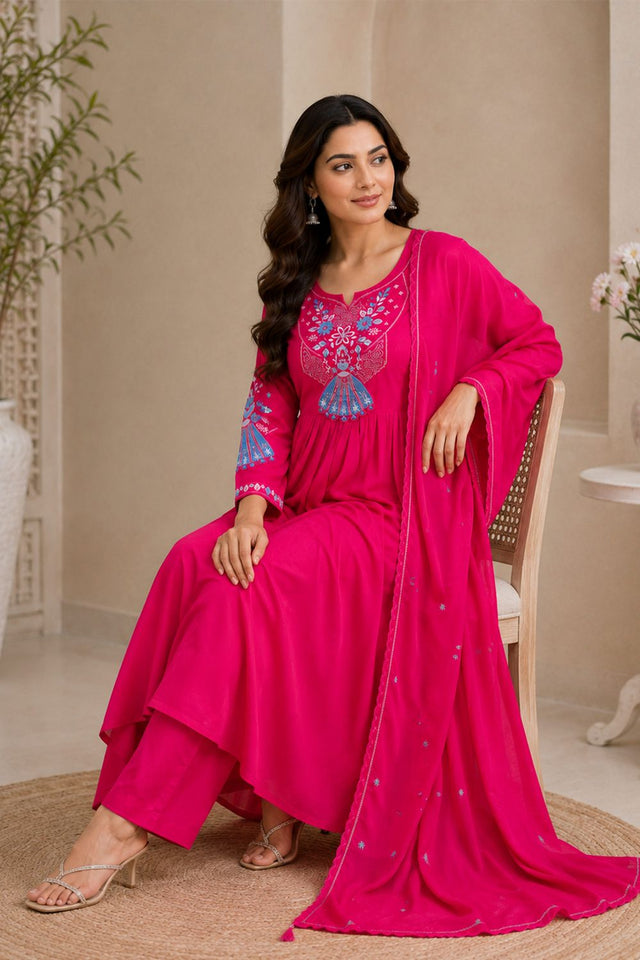 Pink Floral Embroidered Silk Anarkali Suit (ACB2723)