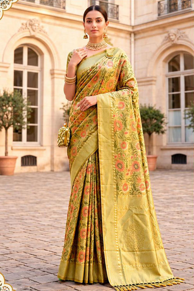 Yellow Woven Banarasi Silk Saree (ACB2746)