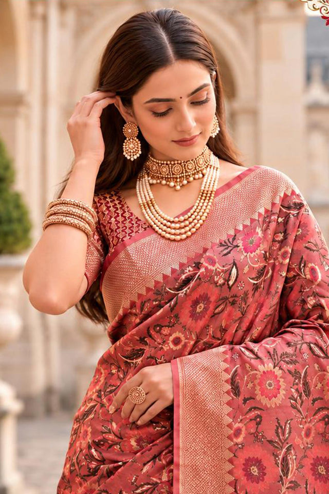 Pink Woven Banarasi Silk Saree (ACB2747)