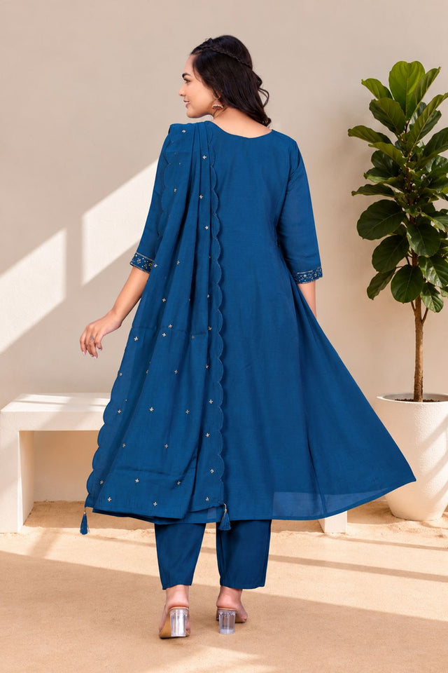 Blue Embroidered Chanderi Anarkali Suit (ACB2769)