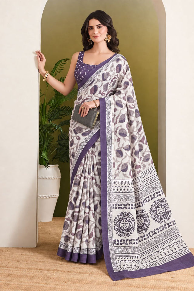 Purple Floral Printed Silk Blend Ready to Wear Saree (ACB2786)