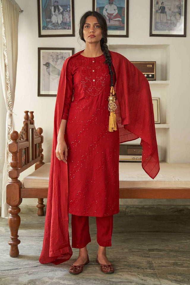 Maroon Rayon Embroideried Pant Suit Set (ACW7451)