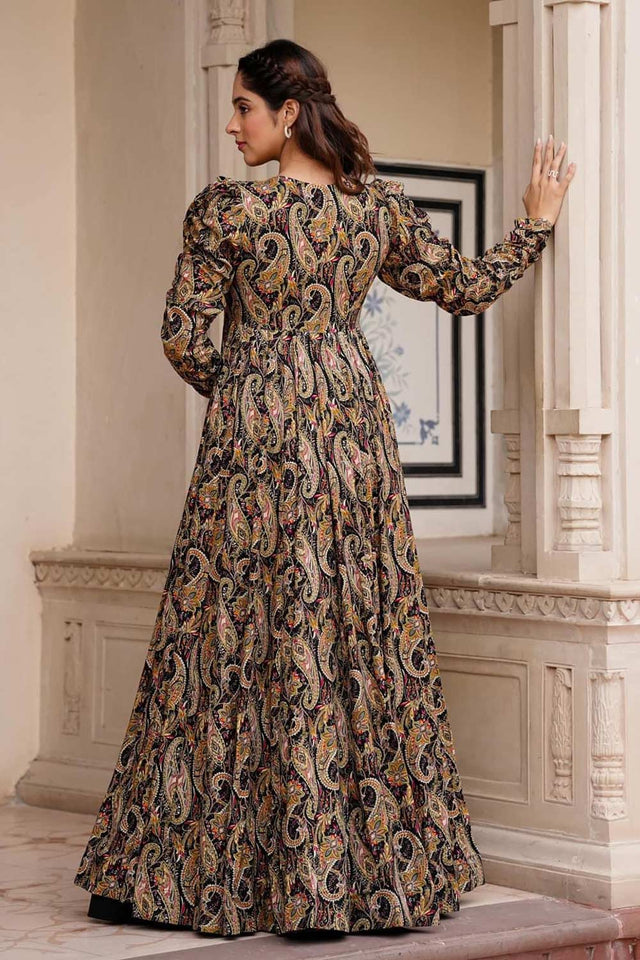 Black Faux Georgette Digital Printed Indo-Western Suit Set