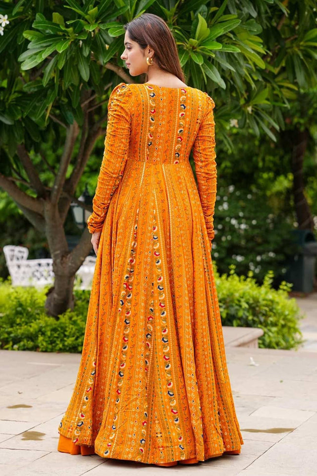 Yellow Faux Georgette Digital Printed Indo-Western Suit Set