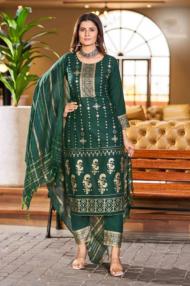 Green Rayon Printed Kurti Pant Set (ACW7772)