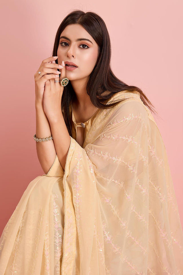 Beige Georgette Embroidered Saree (ACY6813)