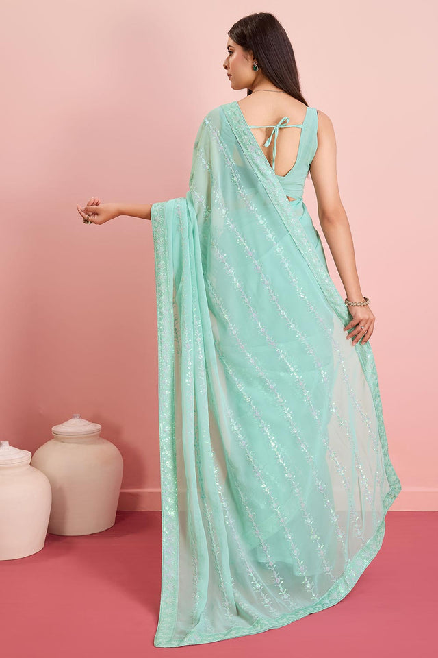 Sky Blue Georgette Embroidered Saree (ACY6816)