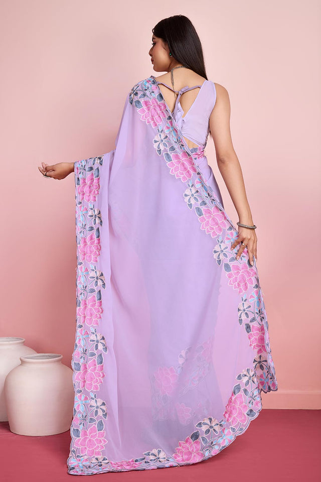 Voilet Georgette Embroidered Saree (ACY6822)