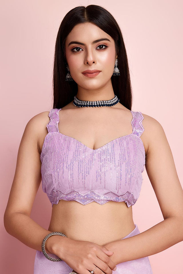 Purple Net Embroidered Saree (ACY6824)