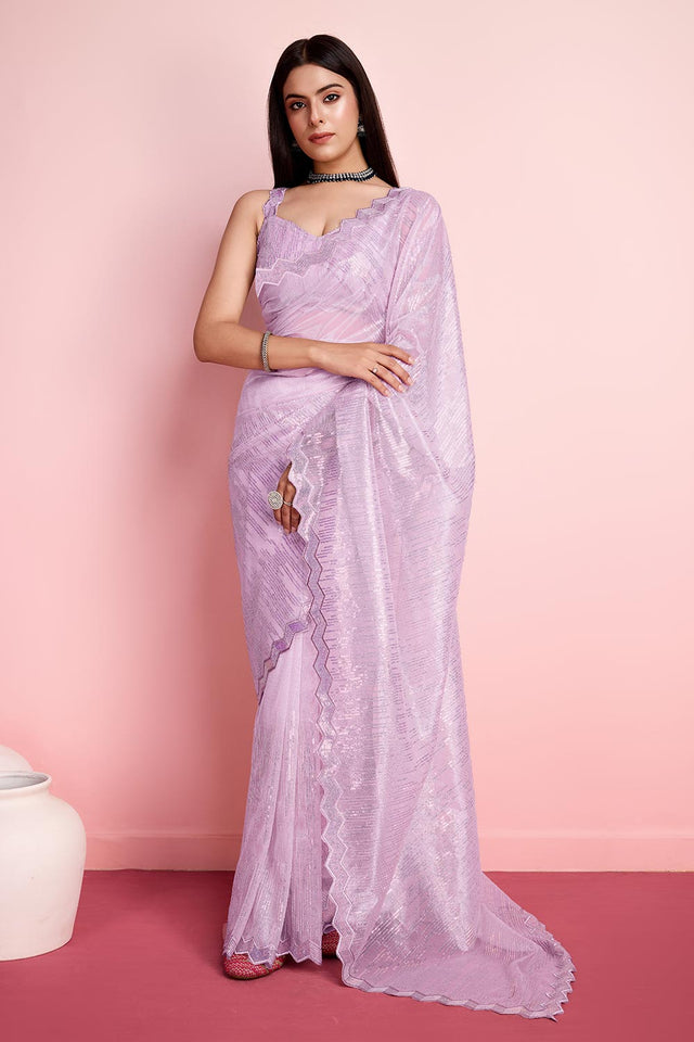 Purple Net Embroidered Saree (ACY6824)